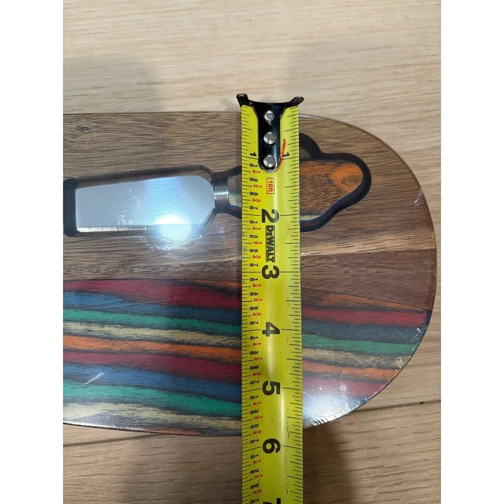American Native Wood Cheese Board Set with Inset Multi-Color Slicer Knives